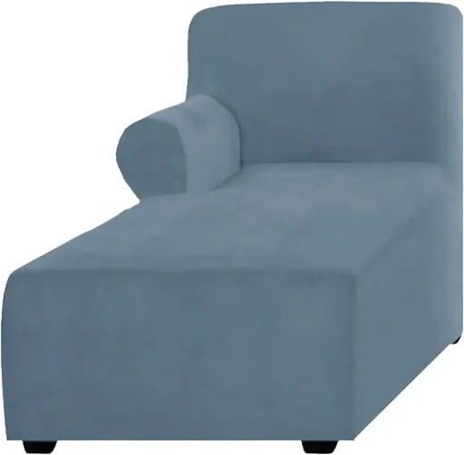 Velvet Chaise Lounge Slipcover, Stretch Anti Slip Sofa Protector for Pets, Left Grey Blue