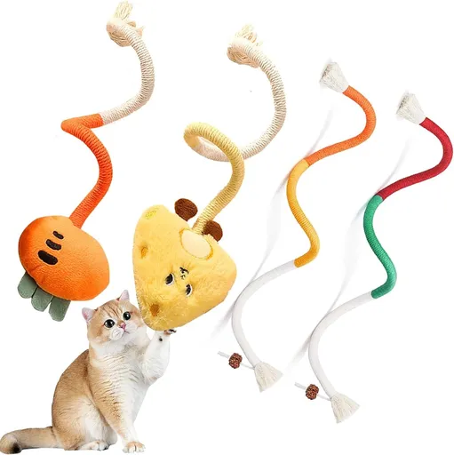 Cat Toys - 4 Pieces Cat Teeth Cleaning Toys - Cat Toy Chew Ropes - Toys For Cats - Indoor/Outdoor Interactive Ropes & Catnip Toys - with Catnip - for Self-Playing Adults & Kittens, Yellow & Orange