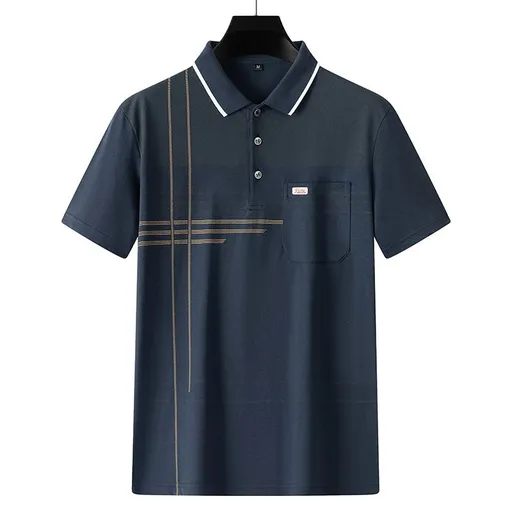 Men Summer Cotton Polo Shirt Loose Breathable B005 navy blue