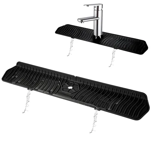 2PC Mat Splash Catcher, Handle Drip Catcher Tray, Multipurpose Mats Sponge Holder and Bathroom Countertop Protect(Black)