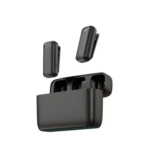 Wireless Lavalier Microphone Set: 2.4G wireless instant connection, DSP smart noise cancellation, 84-hour ultra-long battery life, one-drag-many full-scenario compatibility, Apple interface. (Black outer case with yellow inner compartment)