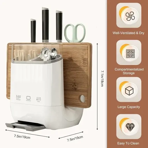 Upgraded 3.0 Multi-Function Knife & Board Holder PP Bamboo Backboard 3-Zone Sorting Drainage Detachable(White gray)