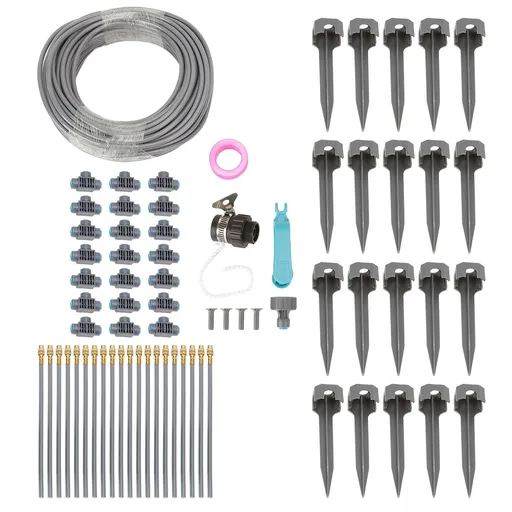 Garden Watering Misting System 82FT 4/7 PVC Hose Drip Irrigation Sprinkler Kit with Quick Connectors for Greenhouse Plant Lawn