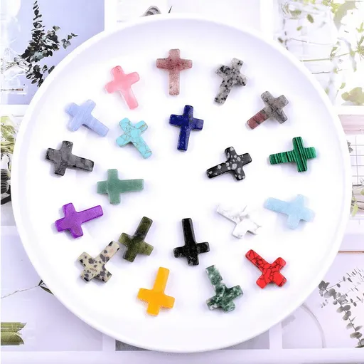 12 Pcs Cross Crystal Stone Bulks, Natural Crystal Wall Cross Shaped Worry Stones, Easter Natural Crystal Decoration, Charm Palm Pocket Quartz Gift, Easter Decor Multicolor