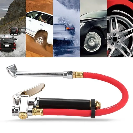 Handheld Car Air Tire Pressure Filler Fill Inflator Gauge Dual Chuck Air Compressor Hose Tool