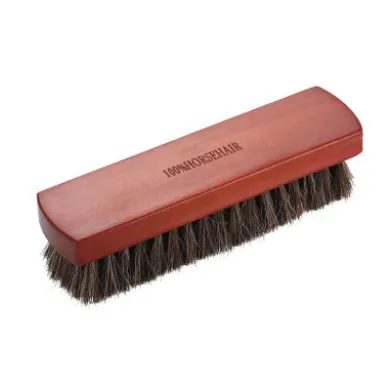 2 Pack Natural Wood Color 18*5cm Premium Horsehair Shoe Brush Set Solid Wood Handle Soft Bristles Leather Care Kit for Polishing Boots Bags and Car Seats