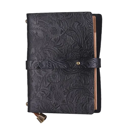 Leather Vintage Embossed Pattern Travel Journal Notebook Lined Blank Grid Paper Diary Refillable Notepad Gift for Men & Women Sketching Writing