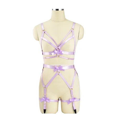 House Of Dasein Satin Body Harness For Women Fetish Clothing - Pink - Full 1 Ribbon
