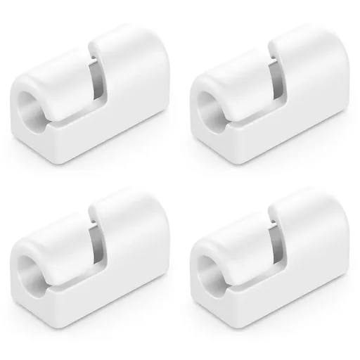 4-Pack White Cable Holders Self-Adhesive Clips for Wall Baseboard Cord Organizer
