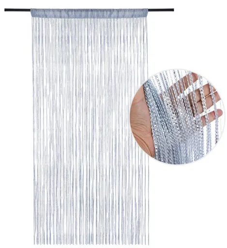 99*199 cm - Fly curtain - Screen door - Door curtain - Window decoration - with tassels - wardrobe curtain - door cord - curtains - mosquito net - for doorway, interior decoration - silver