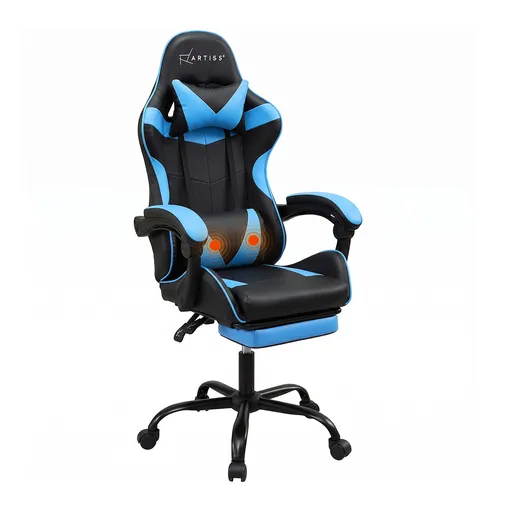 Artiss 2 Point Massage Gaming Office Chair Footrest Cyan Blue