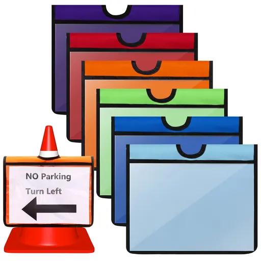 Set of 6 Traffic Cone Sleeve Cone Covers with Pockets Message Sign Sleeve for Caution Outdoor Activity Warning Signals Safety