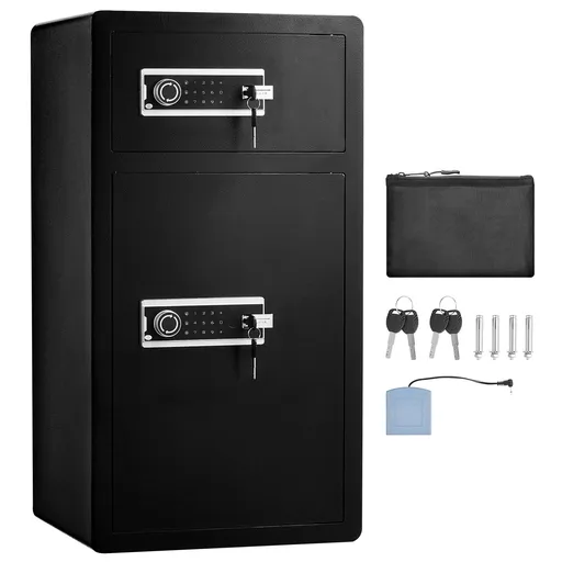 Double Doors 7.2 cu.ft Safe Box with Key Lock & Password, Safe Lock Box with Fireproof Bag, Key Rack, LED Light and 2 Height Adjustable and Removable Divider for Money, Documents, Jewelry and Valuables, Black