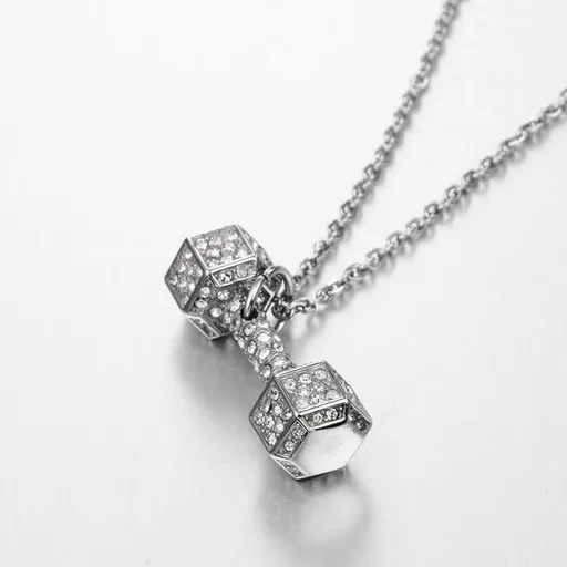 Dumbbell Pendant Necklace for Men Women, Stainless Steel Barbell Charm Gym Necklace Fitness Jewelry Gifts(Silver)