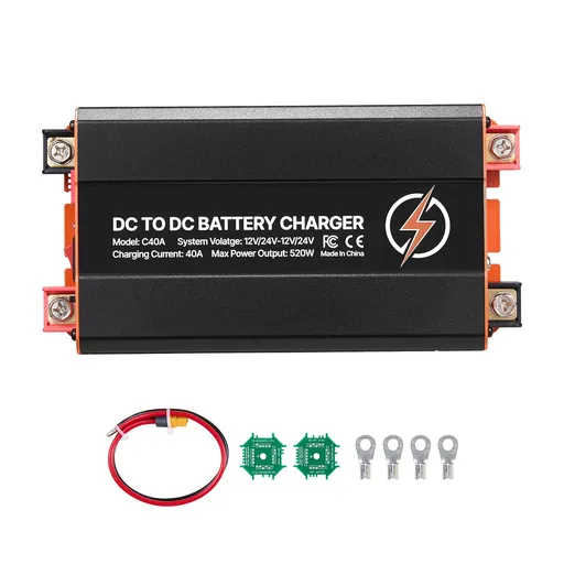 DC to DC Battery Charger, 520W, 40A Alternator Charger, Fast DC-DC Charging for Portable Power Stations, Compatible with LiFePO4 Lead-Acid AGM GEL Batteries, for RVs, Cars, Home Backup Power