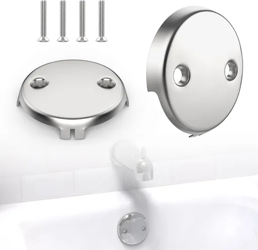 2Pcs 2-Hole Bathtub Overflow Face Plate | Universal Zinc Alloy Tub Overflow Drain Cover with Screws | Chrome Finish