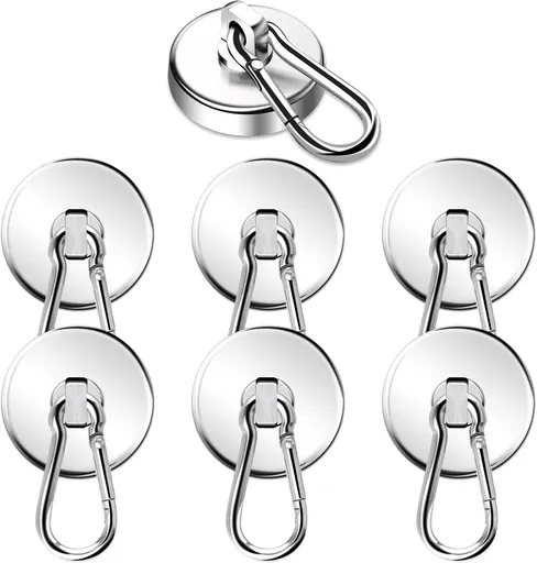 Magnetic Hooks, 110LBS Strong Heavy Duty Neodymium Magnet Hooks with Swivel Carabiner Hook,Great for Your Refrigerator and Other Magnetic Surfaces, Pack of 7