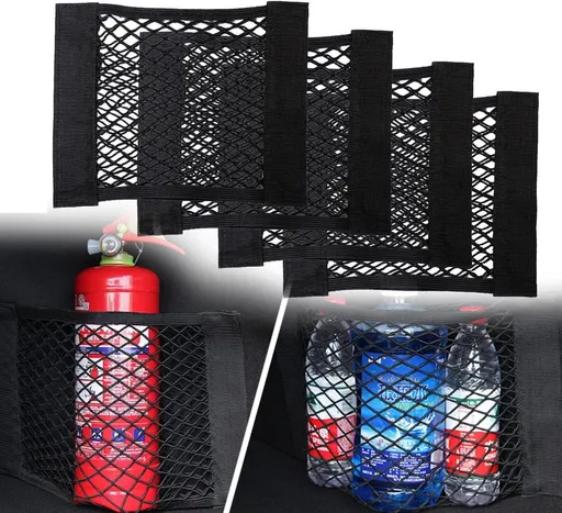 4 Pieces Car Storage Net, Universal Trunk Net Protective Net, Elastic Trunk Net, Nylon Storage Net, for most car models, Black