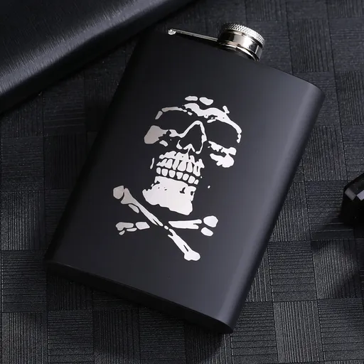 8OZ Black Matte Whisky Bottle Wine Pot Portable Flagon Stainless Steel Flask for Outdoor Travel1862843WT Skull D