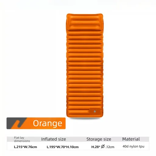 Ultralight TPU Inflatable Camping Mattress 195x70x10cm Portable Press Pump Sleeping Pad Moisture-Proof Outdoor Tent Mat for Hiking Orange