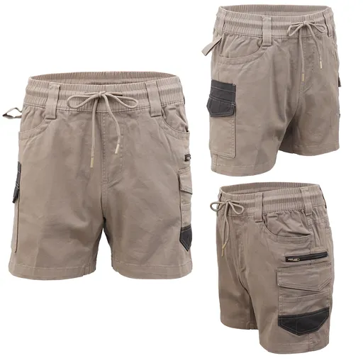Mens Cargo Cotton Work Shorts 10 Pockets Tradies Utility Pants Workwear Trousers, Khaki, 36
