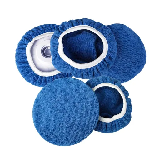 5 PCS Car Polishing Waxing Sleeve Polisher Pad Bonnet Microfiber Pad Soft Car Polisher Pad Bonnet Soft (Dark Blue, 9"-10")