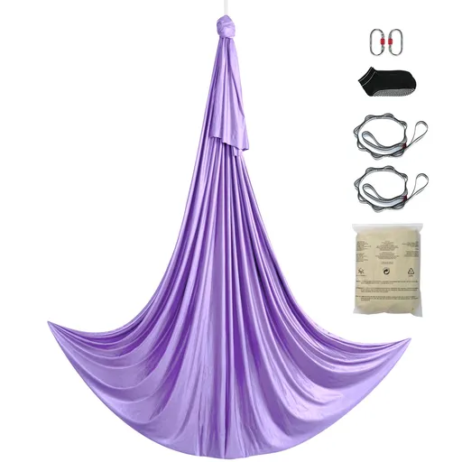 Aerial Yoga Hammock & Swing, 4 m Length, Yoga Starter Kit with 100gsm Nylon Fabric, Full Rigging Hardware and Easy Set-up Guide, Antigravity Flying for All Levels Fitness Bodybuilding, Purple