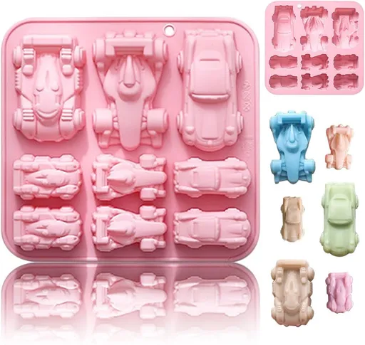 Race Car Silicone Mold,Silicone Car Chocolate Mold,9 Cavity 3D Sports Car DIY Silicone Baking Tool for Cake Decorations, Jello, Candy, Gummy,Fondant