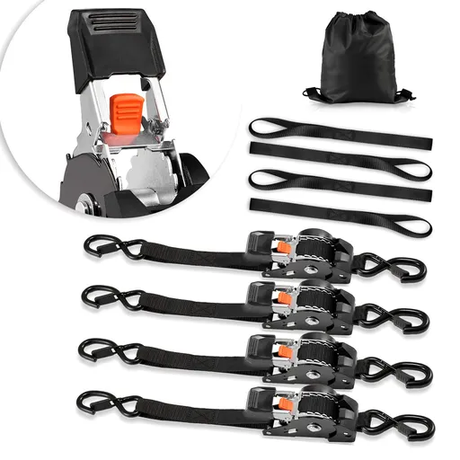Retractable Ratchet Straps, 25.4 mm x 3 m, Tie Down Straps with S Hooks, 544 kg Break Strength, 4 Soft Loops, Tie Down Ratcheting for Moving, Trailers, Motorcycles, Kayaks, Car Roof, 4 Pack