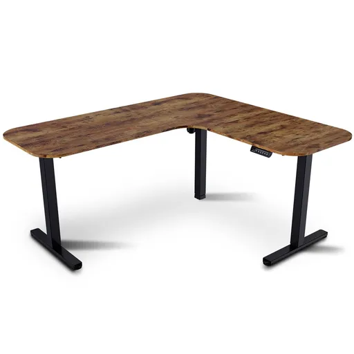 Corner Standing Desk Electric Height Adjustable 160x140cm Walnut Style Desktop Black Frame