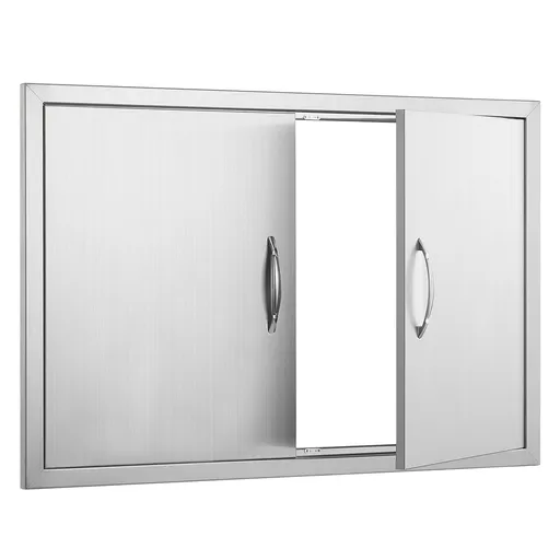 BBQ Access Door, 889x610 mm Double Outdoor Kitchen Door, Stainless Steel Flush Mount Door, Wall Vertical Door with Handles, for BBQ Island, Grilling Station, Outside Cabinet