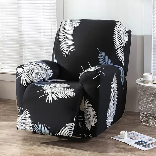 Recliner Cover Anti Scratch Lazy Recliner Chair Cover Protective Stretching Printed Reclining Chair Cover Sofa Slipcovers Convenient Elastic Reclining Chair Slipcover for Home - Black - Size Two-seater