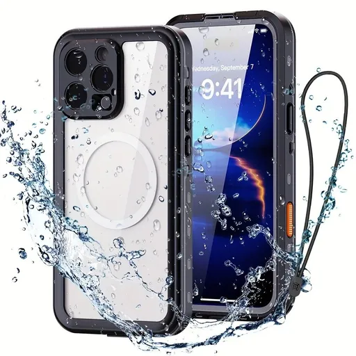 iPhone 16 Pro Waterproof Phone Case IP68 Drop Protection Snow Dust Resistant with Lanyard for Swimming Skiing Off Road Adventures(black)