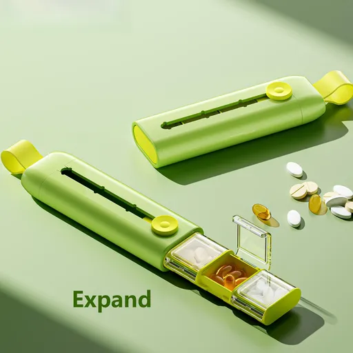 Slide-out 3-Compartment Portable Pill Case, Travel Transparent Separate Grid Medicine Storage Box - Green