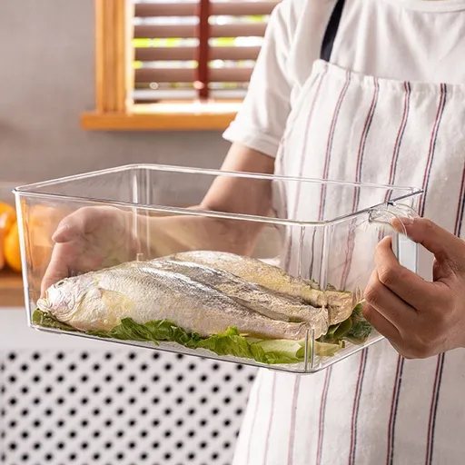 Freezer Ice Bin with Pull Out Handle Clear Storage Container for Ice Cubes 10.8 x 7 x 4.3 Inches