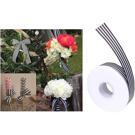 Black and White Stripes Ribbon Belt, Polyester Craft Trim for Sewing and Hair Bow Making, Vintage Style Striped Fabric Ribbon