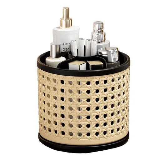 Mid-Century Vintage Makeup Organizer, Desktop Pen Holder, Rotating Storage Rack, Large Capacity, Multi-Compartment, Thickened Plastic Storage Bin