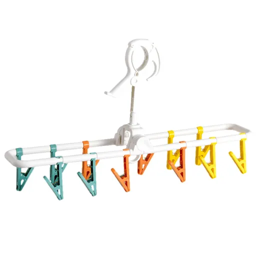 Foldable Clip Hangers,Sock Drying Rack with 12 Clips for Drying Socks Bras Underwears,Portable Laundry Drying Rack(1 Pack, White)