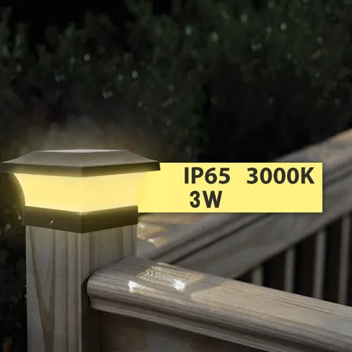 Solar Column Headlight IP65 Waterproof Outdoor Wall Light Black