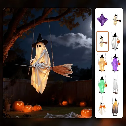 Fabric Ghost Ornament Handmade Soft Cotton Linen Hanging Pendant with Orange Bow White