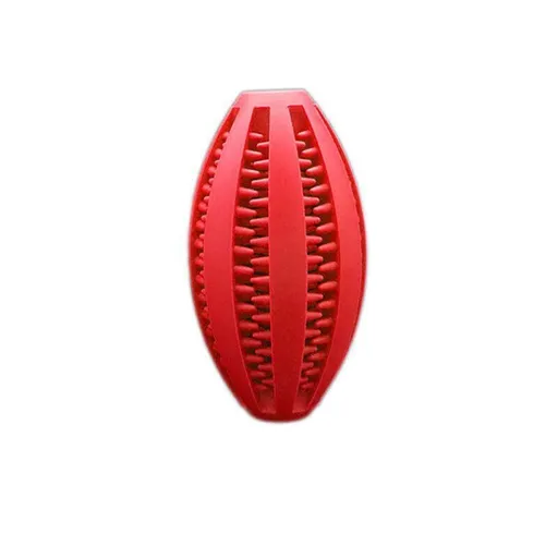 Dog Chew Toy Rubber Ball Treat Dispenser Dental Cleaning Training Play Ball - Red Rugby (11.5CM)