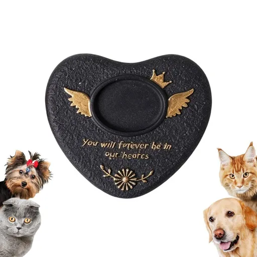 Pet Memorial Stone, Heart-Shaped Dog Memorial Present Built-in Photo Slot, Sturdy Concrete Material, Multiple Color Options, Compact Size, Easy Maintenance - Black - Size 15.2*13.5cm