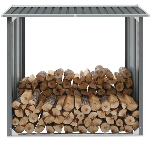 Outdoor Log Storage Shed 91cm Firewood Rack Steel w/ Raised Floor & Sloping Roof