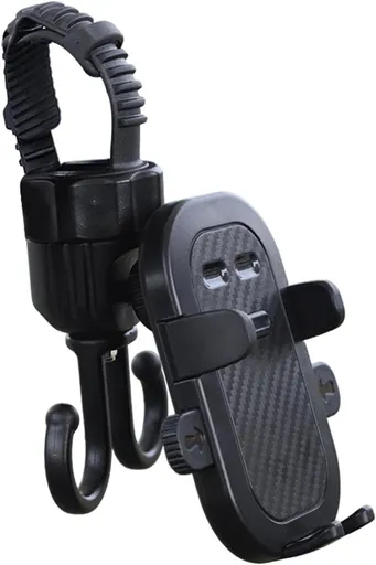 Phone holder for bicycle, stroller, portable stroller hanger, 2-in-1 shopping trolley hook, shopping bag holder, sturdy and adjustable, compatible with most strollers and bicycles