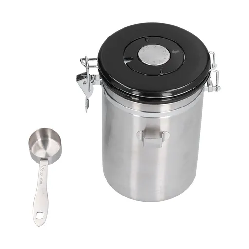 Stainless Steel Coffee Canisters with Calendar Wheel Exhaustable Coffee Jar for Home Coffee Shop1.8L Silver Color