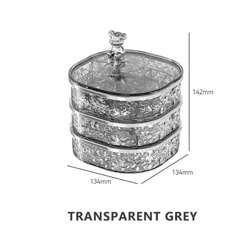 Grey Three-Layer Rotatable Jewelry Organizer Box - Stylish and Anti-Oxidation Storage for Earrings, Necklaces, and Rings
