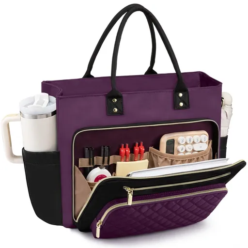 Large Capacity Tote Bag for Work, Travel & Daily Commute, Fits Laptop & 40oz Tumbler, Versatile Nurse, Teacher & Mom Bag with Detachable Strap (Purple)