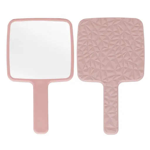 Square Hand Held Mirror Hand Mirror Travel Mirror Diamond Pattern 23*12.5*12.5cm Pink Mirror Portable Pocket Mirror Makeup Mirror