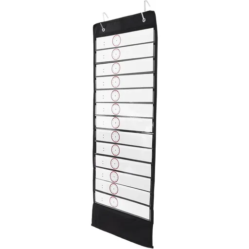 1pc Black Oxford Cloth Daily Schedule Pocket Chart with Dry Erase Cards