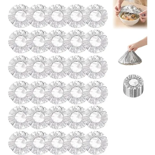 Protector De Aluminio Para Cocina, Reusable Aluminum Foil Food Covers, Stretch Aluminum Foil Food Covers With Elastic,Heat-Insulating, Freshnes